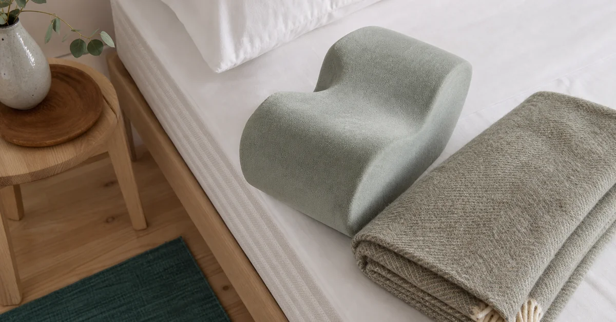 Frau liegt nachts wach in Seitenlage im Bett und fasst sich mit der Hand an die schmerzende Hüftaussenseite